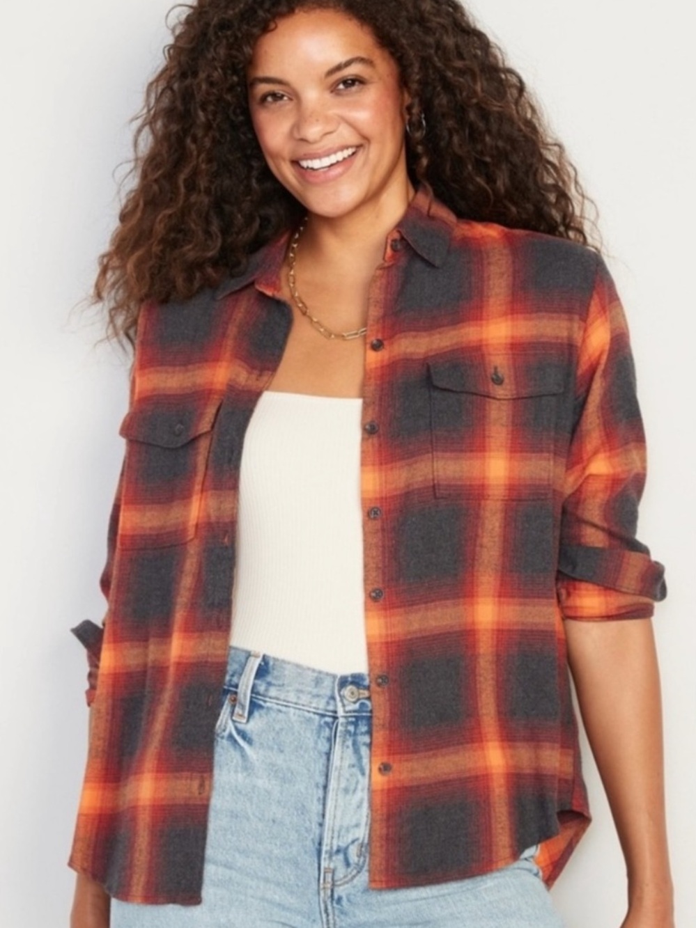 Old Navy Plaid Flannel The Boyfriend Button Down Shirt Taylor Swift Evermore L